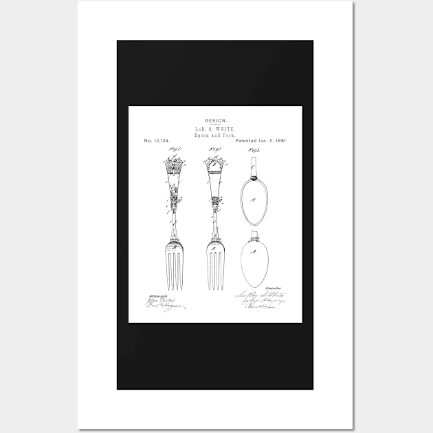 Kitchen Fork Spoon Patent - Chef Cook Farmhouse Decor Art - White Wall Art by patentpress